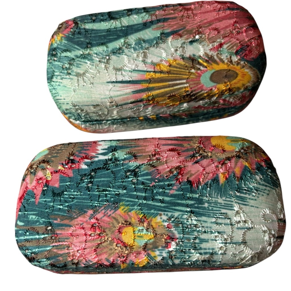 Mad Style Glasses Case 6” X 3” Green Painted Peacock Glasses Case